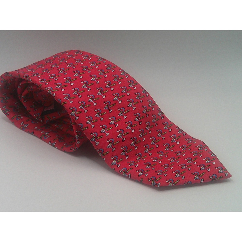 Vineyard Vines Men's Silk Tie Pink Martini and Cigar Novelty Print Handmade USA